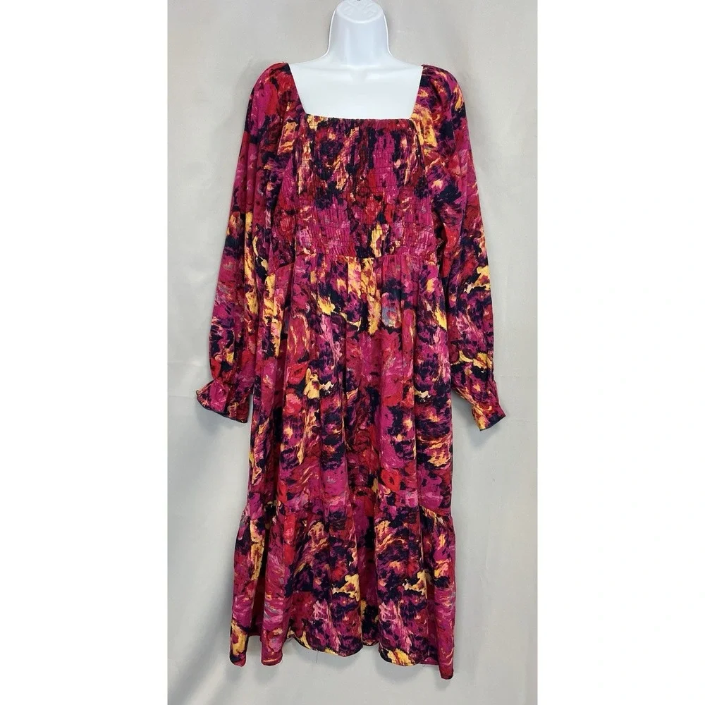 Terra and Sky Brushed Abstract Squared Neck peasant dress size 1X‎